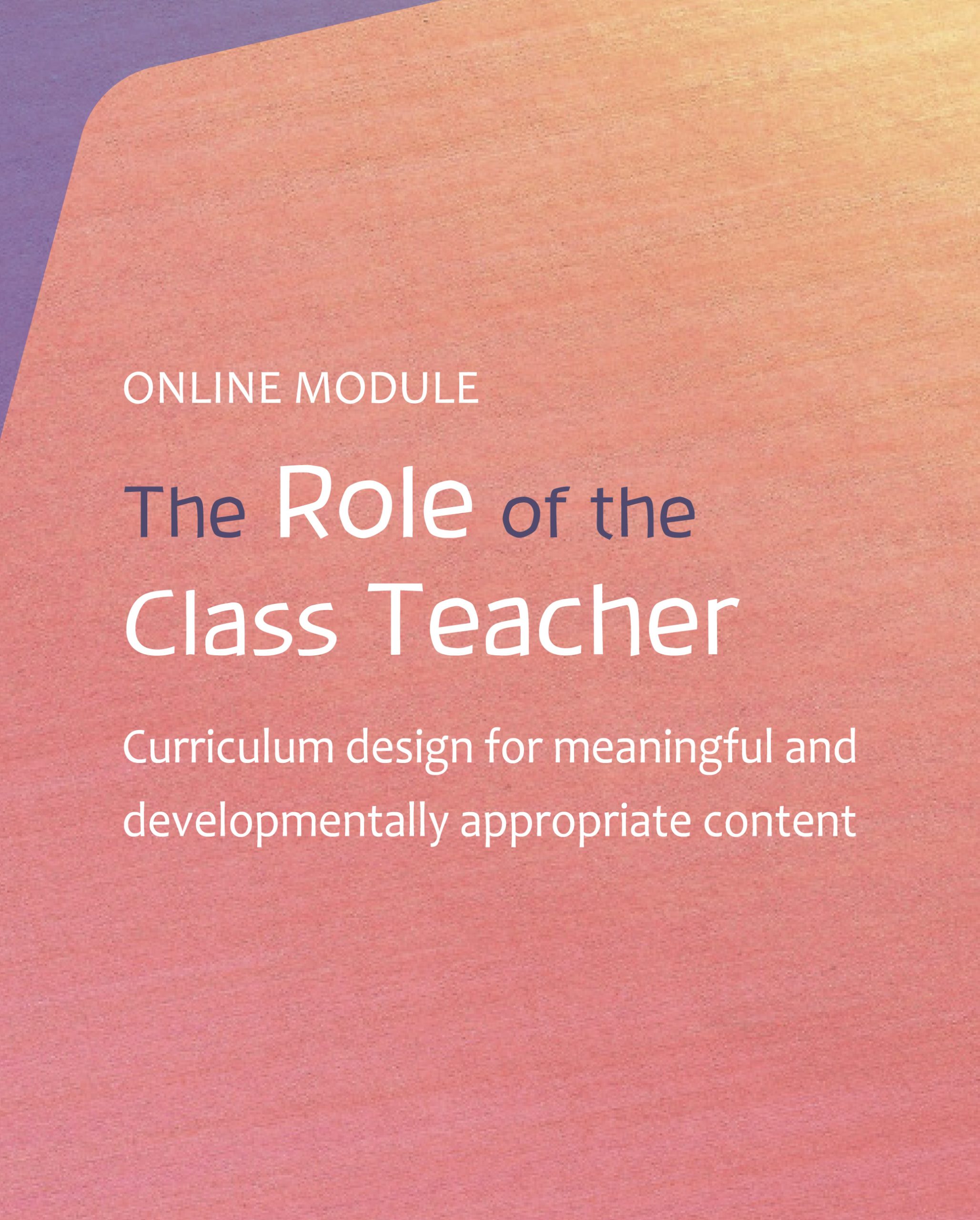 Primary teacher training module, the role of the class teacher in Steiner education
